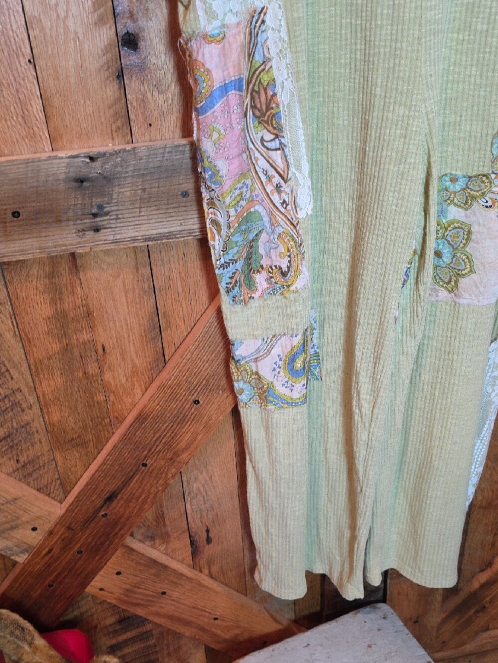 177p POL Light Green Paisley Patchwork Sleeveless Romper Jumpsuit - Picture 5 of 14